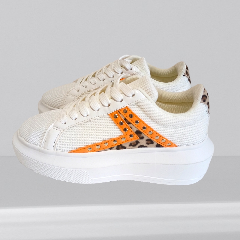 NEW 💐 Cuccoo Leopard Detail Color Block Platform Skate Shoes - Picture 6 of 16